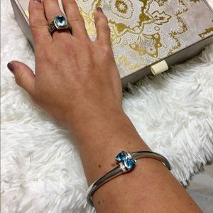 Sterling & 14K gold diamond blue topaz bracelet